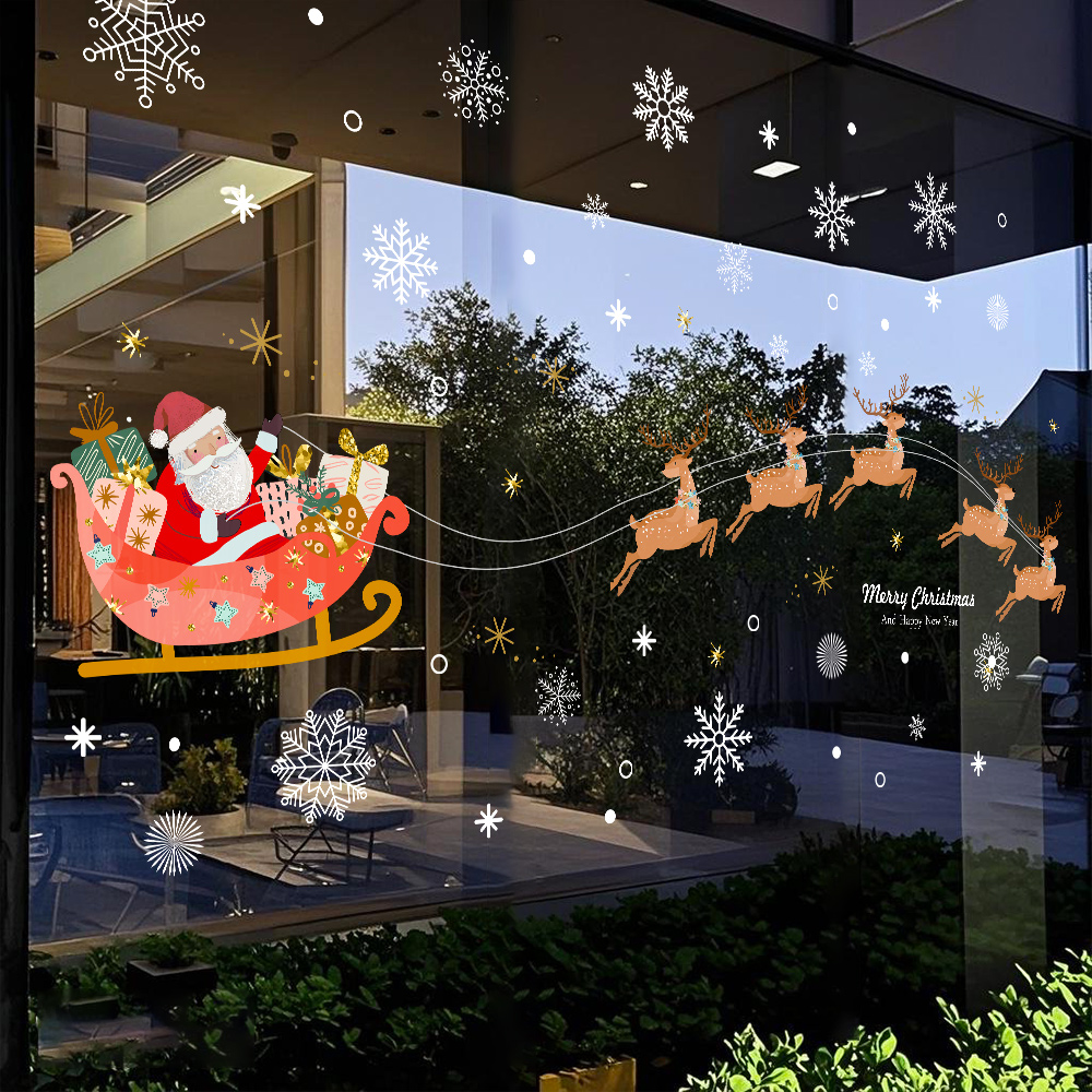 2026圣诞节装饰品节日场景布置窗贴橱窗贴纸玻璃窗花门贴麋鹿雪橇