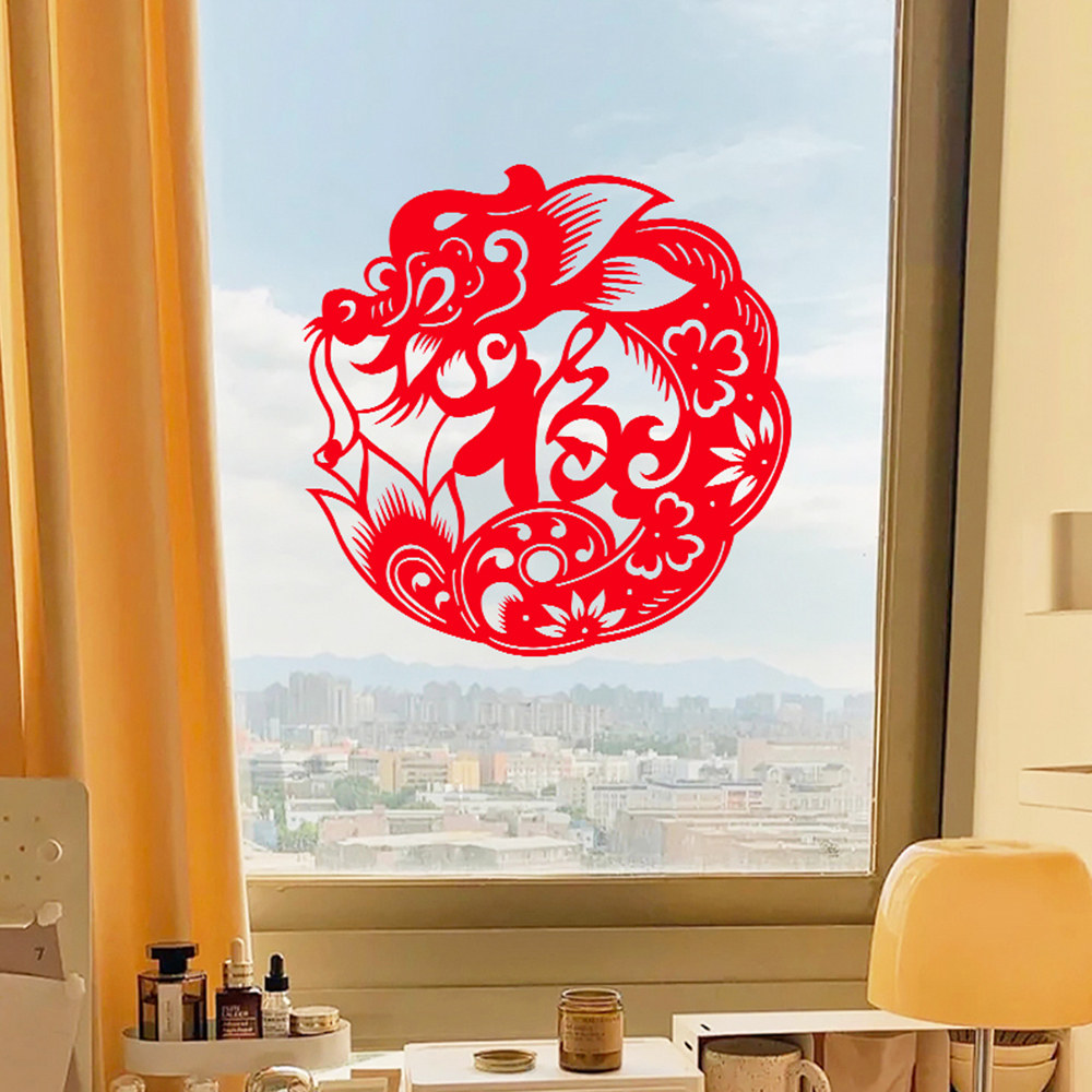 2025蛇年新年福字橱窗玻璃门贴纸无胶静电店铺布置装饰窗花窗贴画