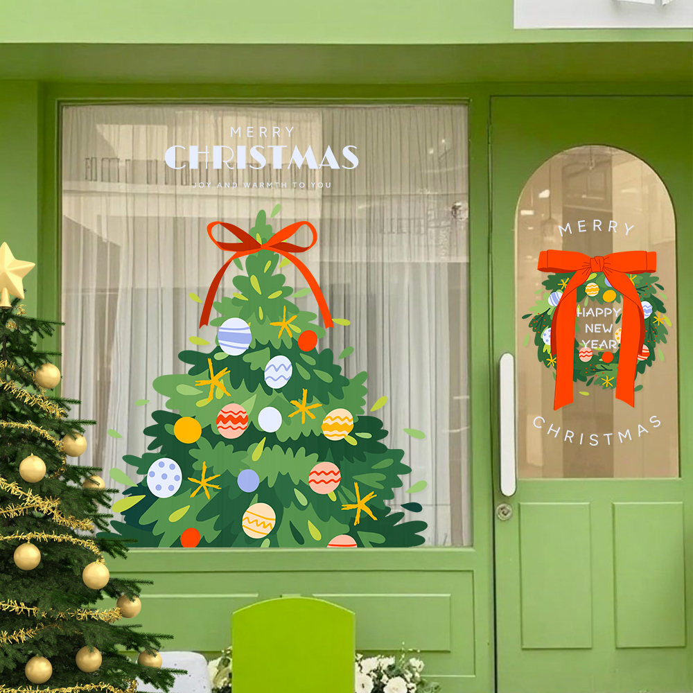 2026圣诞节装饰品静电贴圣诞树窗户场景布置橱窗贴玻璃双面门贴纸