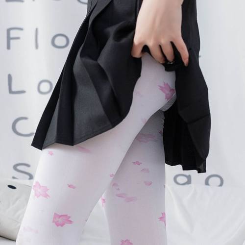 印花加长猫抓过膝袜大腿袜白丝袜