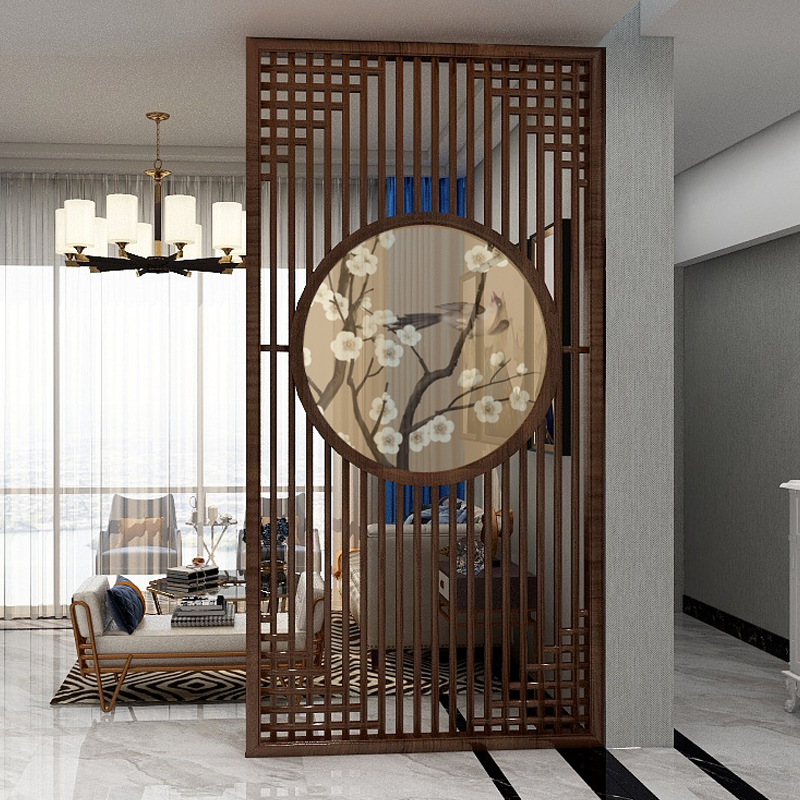 新中式屏风定制胡桃木镂空办公室客厅装饰实木格栅入户玄关隔断墙