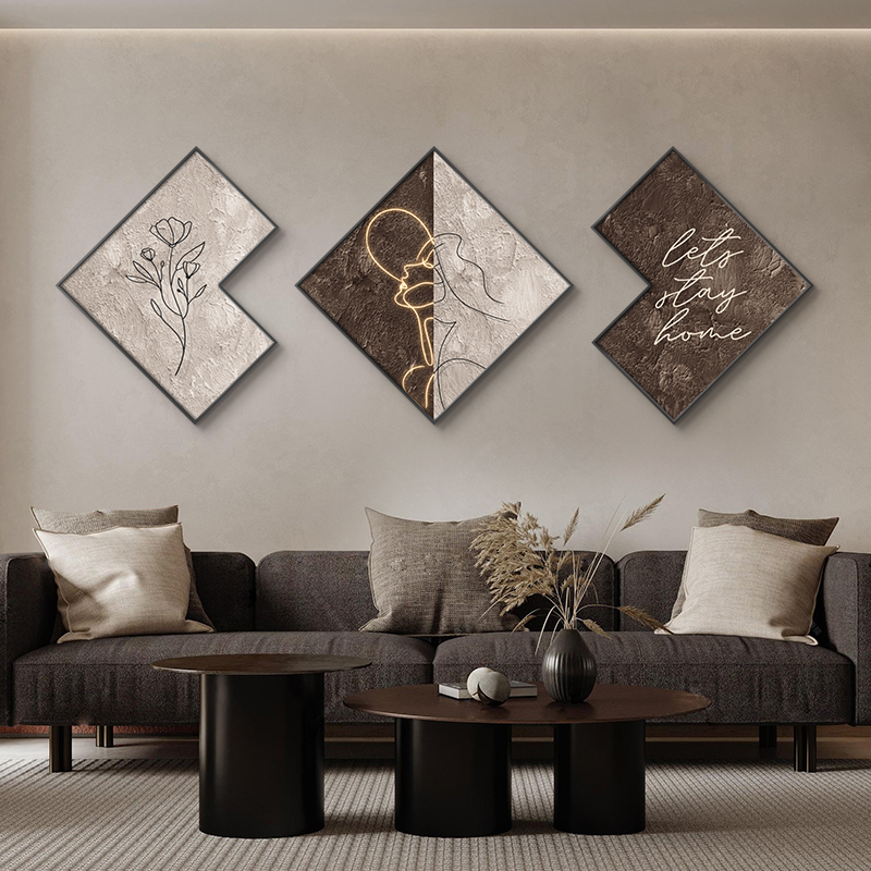 侘寂风客厅装饰画简约抽象艺术人物壁画高级感三联沙发背景墙挂画