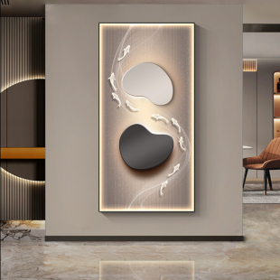 饰画正对门led灯画高级感走廊过道挂画九鱼图 现代轻奢入户玄关装