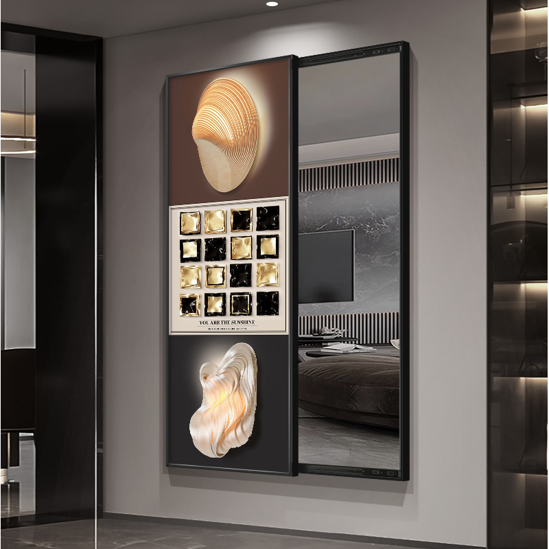 简约现代玄关隐藏式推拉全身镜装饰画翻开全身镜可关闭的镜子挂画