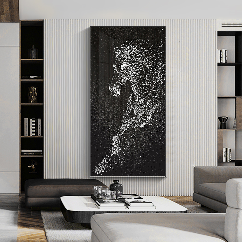 意式玄关走廊抽象马装饰画现代轻奢高级感LED灯壁画过道客厅挂画图片