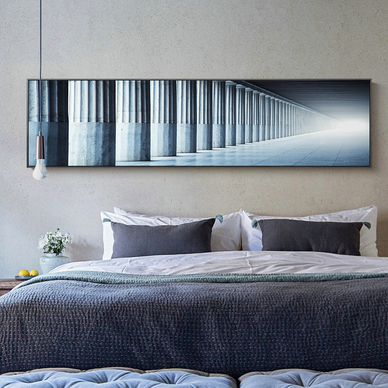 现代简约卧室床头装饰画横幅客厅建筑挂画房间墙面工业风背景壁画图片