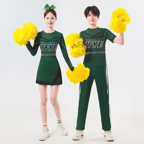新款成人啦啦操比赛服女弹力面料健美操竞技套装大学生团体花球操