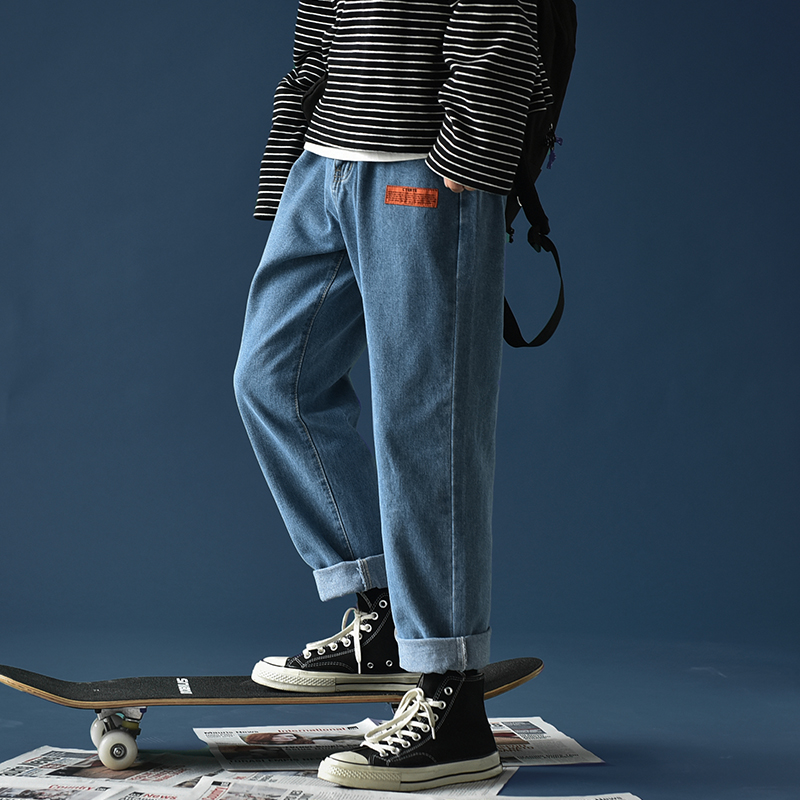 Spring and summer jeans men's loose straight tube fashion brand drop feeling daddy pants wide leg long pants men's new spring