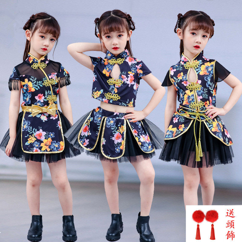复古旗袍中国风蓬蓬裙儿童演出服