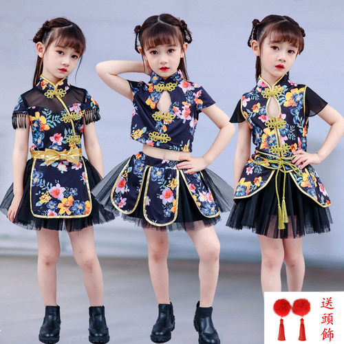 复古旗袍中国风蓬蓬裙儿童演出服