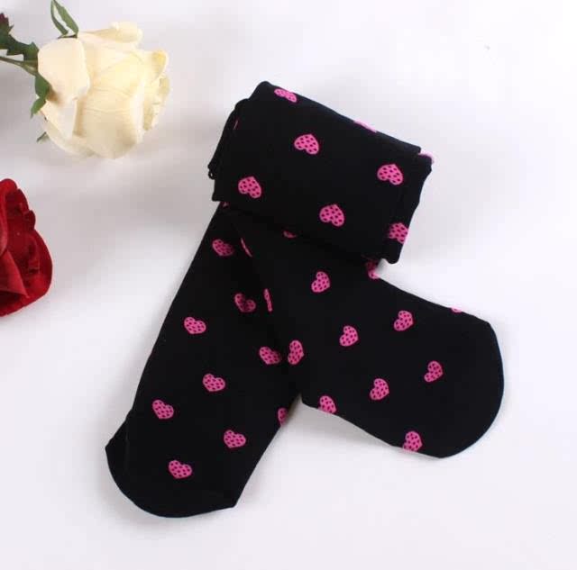 儿童连裤袜女童打底裤袜子可爱天鹅绒黑色提花爱心款