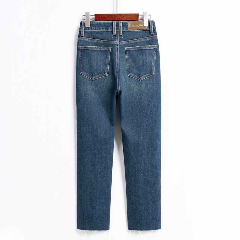 直筒牛仔裤女烟管九分裤毛边高腰