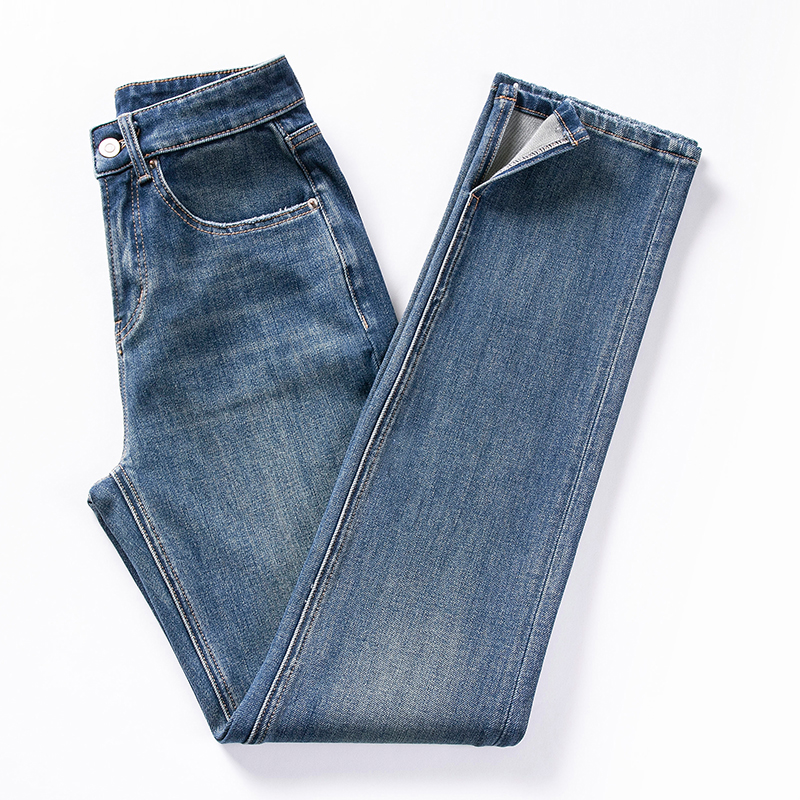 窄版开叉直筒牛仔裤女烟管长裤