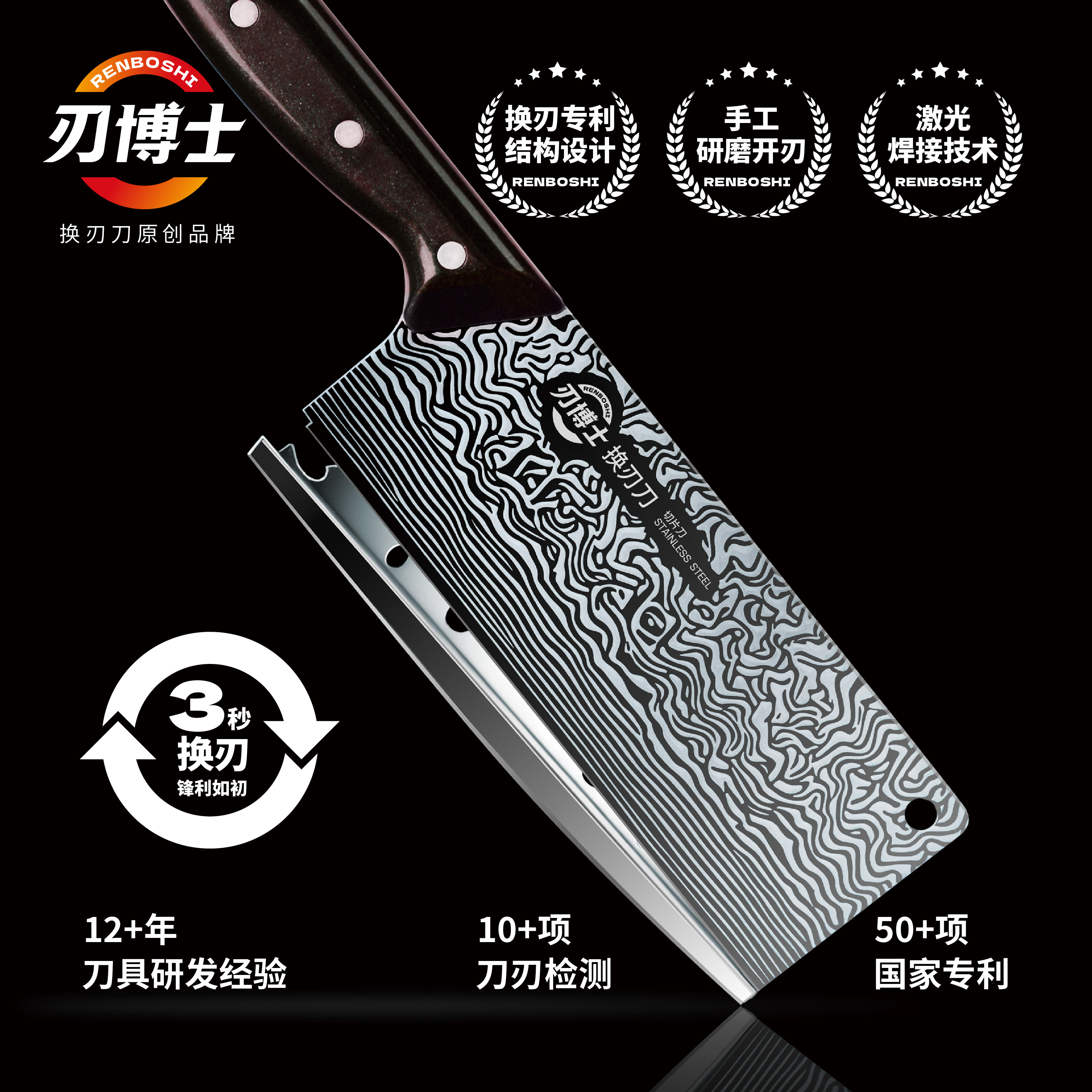 刃博士免磨换刃刀可拆卸刀刃厨房专用不用磨的切肉切片菜刀