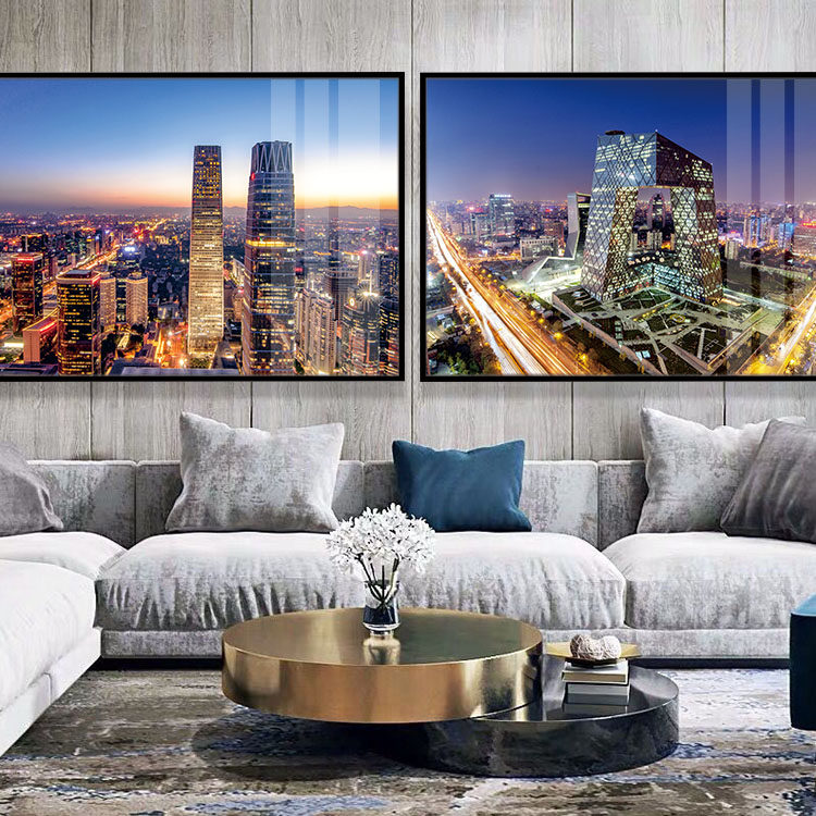 北京中央电视台大楼风景装饰画五星级酒店餐厅高楼大厦夜景晶瓷画