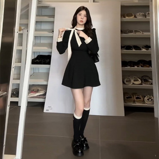 法式小个子小香黑色长袖连衣裙子秋冬季2026新款女装高级感小黑裙