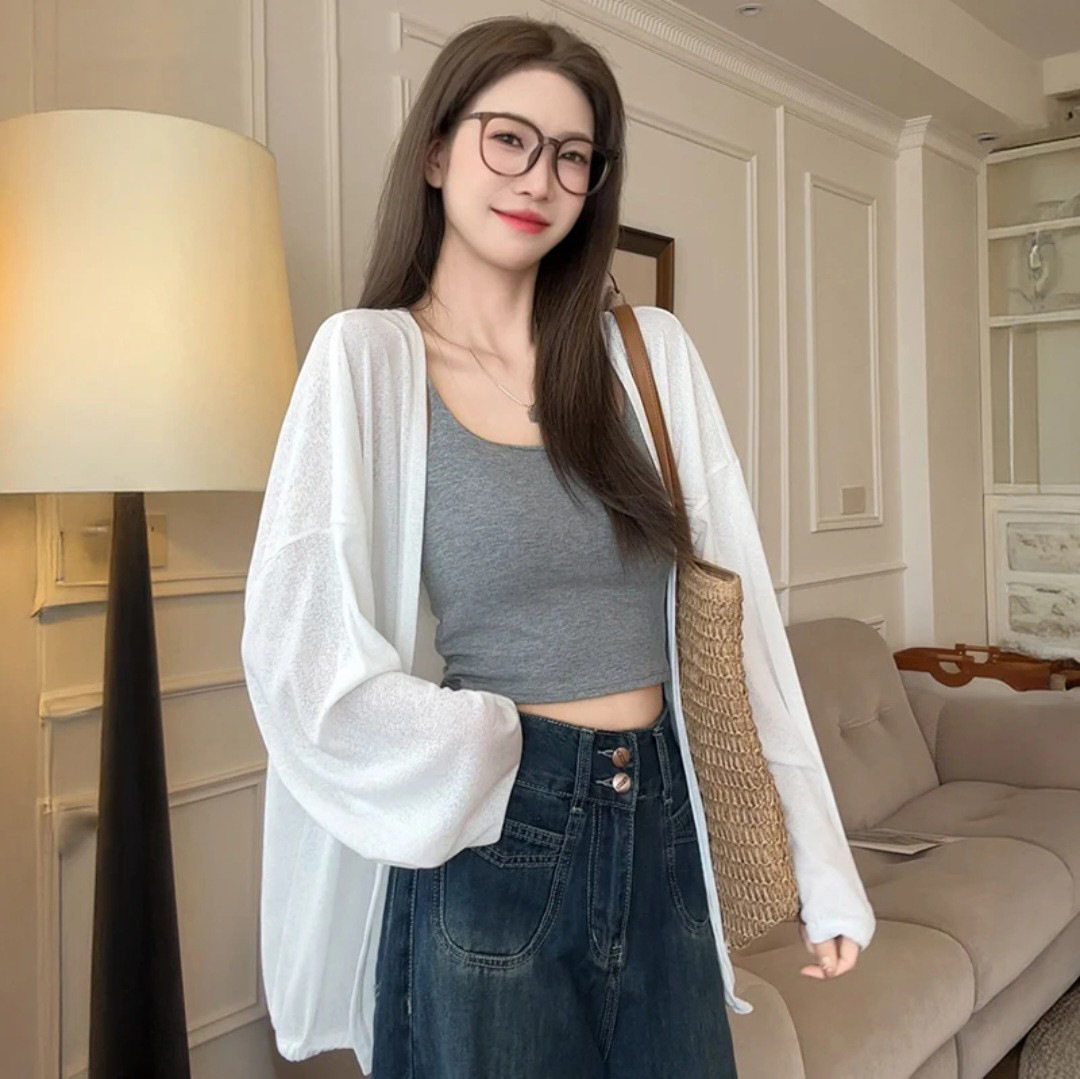 夏季防晒长袖女针织衫休闲韩版宽松空调罩衫薄款上衣气质女装开衫
