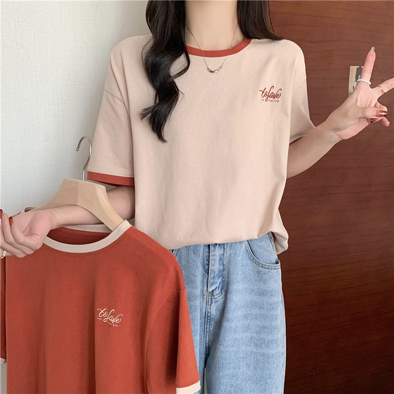 欧美6535棉短袖t恤女装夏季新款韩版宽松百搭半袖美式上衣潮