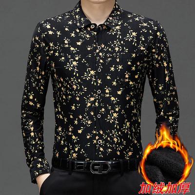 冬季男士保暖衬衫加绒加厚印花