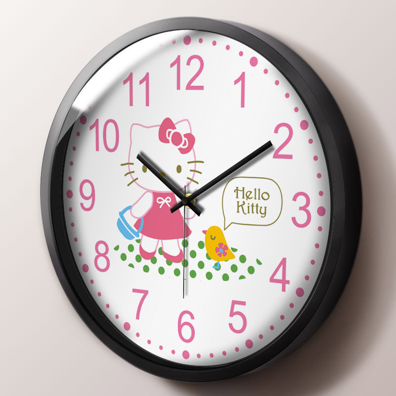 卡通凯蒂猫创意挂钟粉色少女心hellokitty公主房女孩卧室静音墙钟