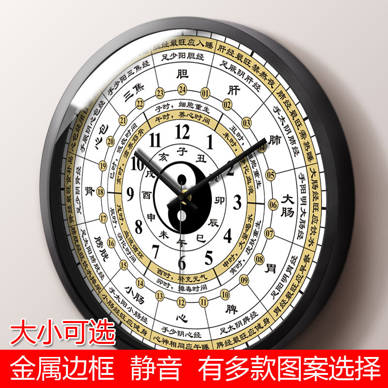 子丑寅卯十二时辰挂钟子午流注经络运行图时钟养生美体中医保健钟