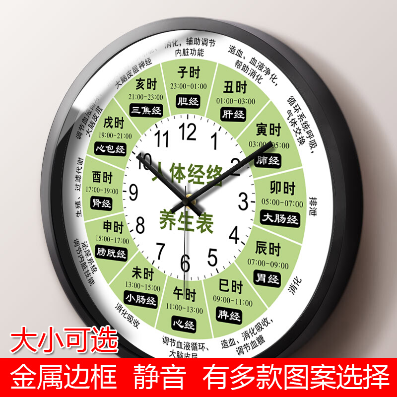 子丑寅卯时间表挂钟人体经络养生表时钟胆经肝经令时辰美容院挂表