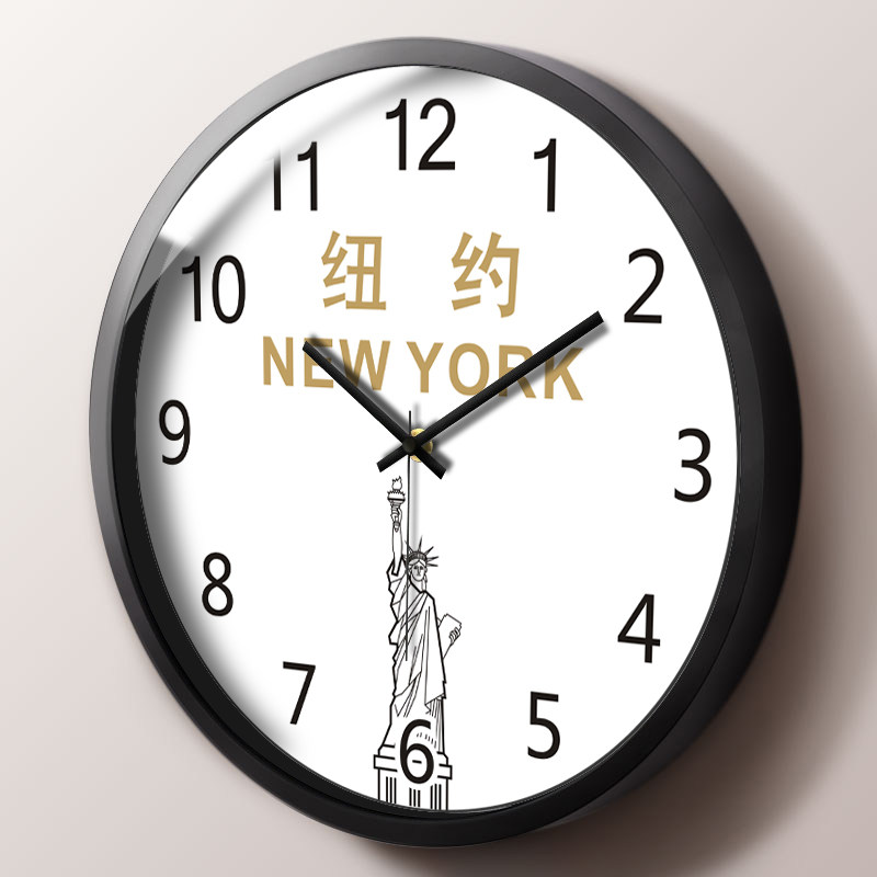 金属边框酒店挂钟挂墙轻奢风背景墙宾馆大堂前台世界大厅石英钟表