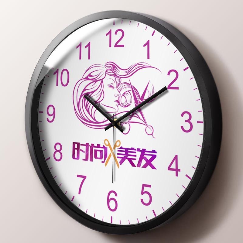 创意美容美发店挂钟造型室化妆间装饰墙上挂件静音发廊个性时钟表