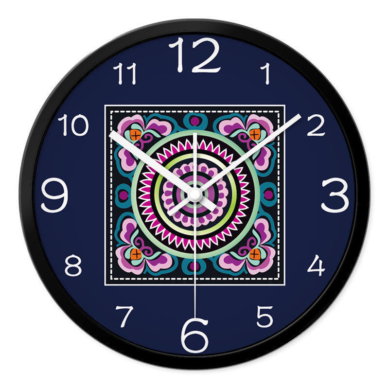 东南亚花纹静音挂钟洗浴店美容店挂表茶艺馆挂表装饰时钟前台钟表