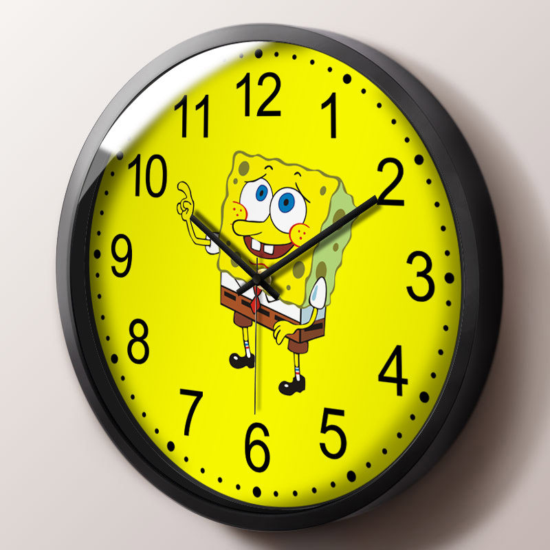 创意海绵宝宝挂钟儿童男孩女孩卧室静音墙时钟挂表家用卡通石英钟