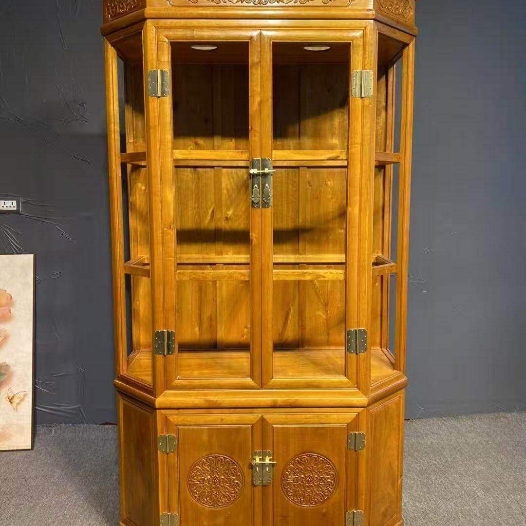 金丝楠木酒柜八角柜四川小叶桢楠原木实木玻璃柜玄关隔厅柜展示柜