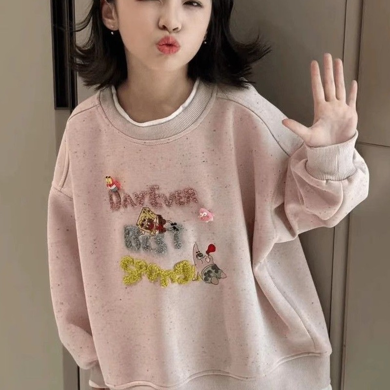 女童卫衣春秋季百搭新款时尚洋气女孩春天卡通假两件春装大童上衣