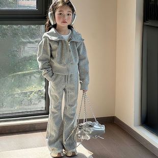 女童韩系高级感穿搭套装百搭新款女孩大童洋气时髦春装卫衣两件套