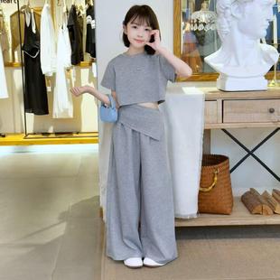 女童百搭夏季新款韩系不规则拼接中大童洋气时尚阔腿裤洋气两件套