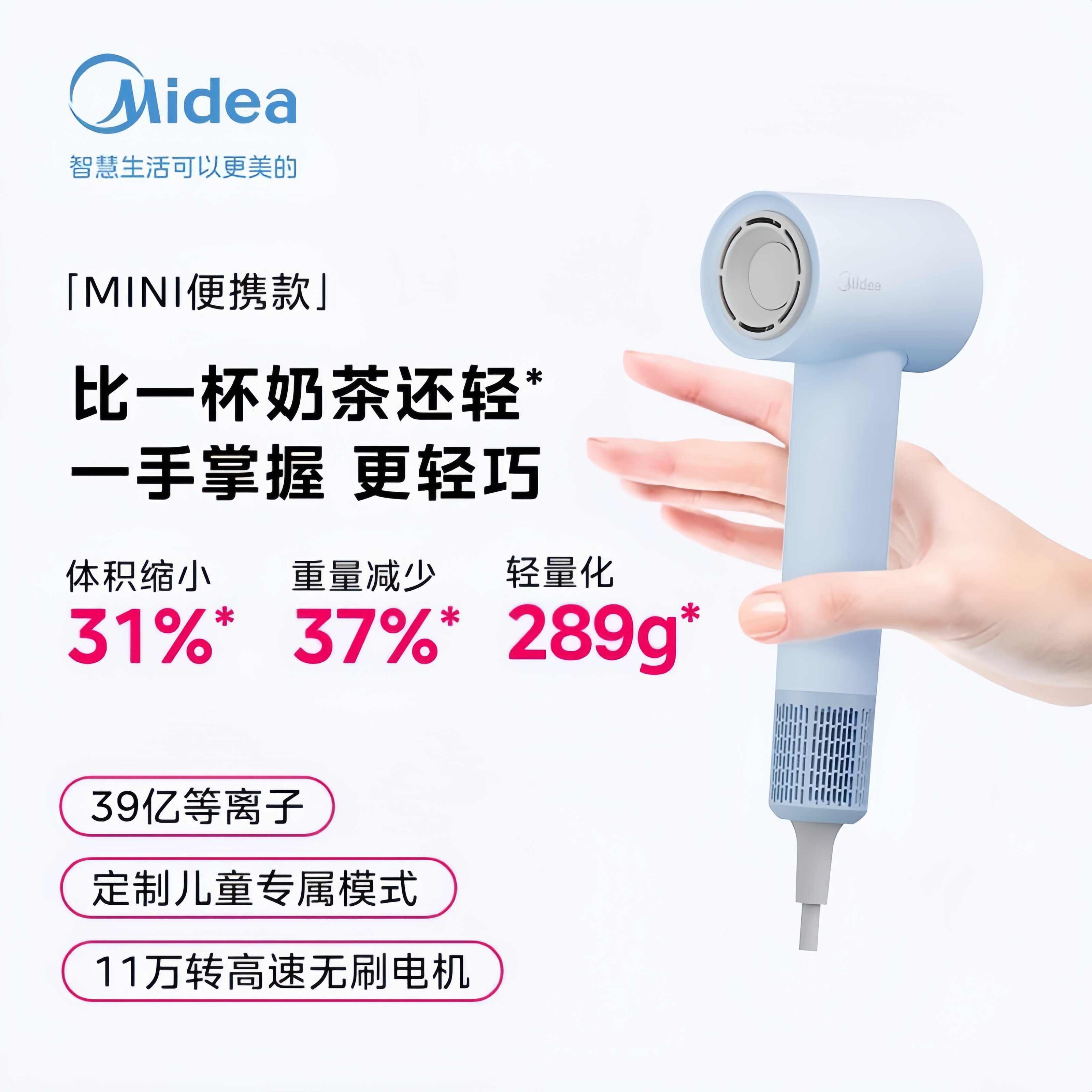 美的高速吹风机mini便携大风力
