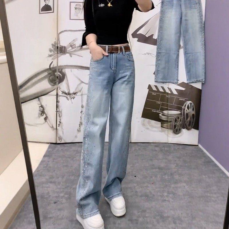 春季新款大码女装重工镶钻阔腿裤高腰显瘦窄版直筒无弹牛仔裤子,女装/女士精品,大码裤装,淘宝优惠券,粉丝福利购,淘宝优惠卷