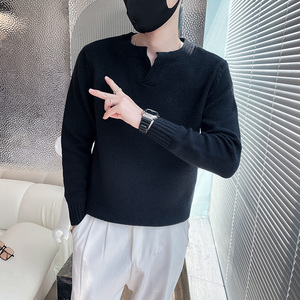 6650-P78 秋冬季纯色V领简约毛衣男士针织衫百搭ins个性-5 控108图片