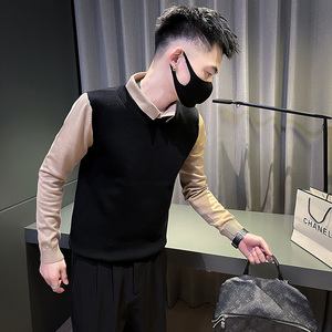6682-P78冬季时尚假两件长袖针织衫拼接男士毛衣体恤-5控108
