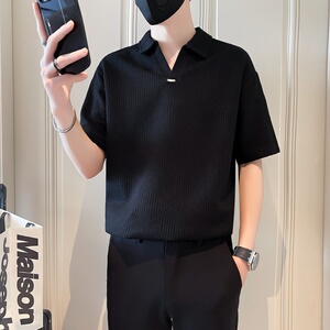 PL947-P58 夏季潮男肌理感 V领 套头 短袖POLO衫 控78图片