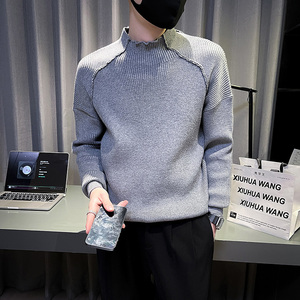 6676-P88痞帅半高领毛衣男新款秋冬季个性针织衫潮-5控118