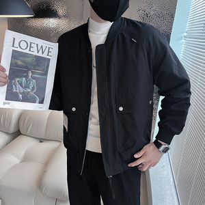 6586-P88 秋季新款夹克工装口袋修身休闲棒球领外套男-3 控118图片