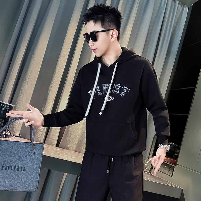 W998-P78潮牌连帽卫衣男白色T恤痞帅长袖男装上衣春秋季新款-1，男装T恤，电商D319