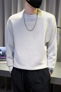 6684-P68 冬季纯色肌理感男士宽松毛衣长袖针织衫体恤-1 控98图片