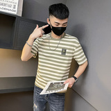 6486-P45条纹短袖t恤男士夏季潮流圆领半袖男装体恤上衣-1控65，男装T恤，电商D319
