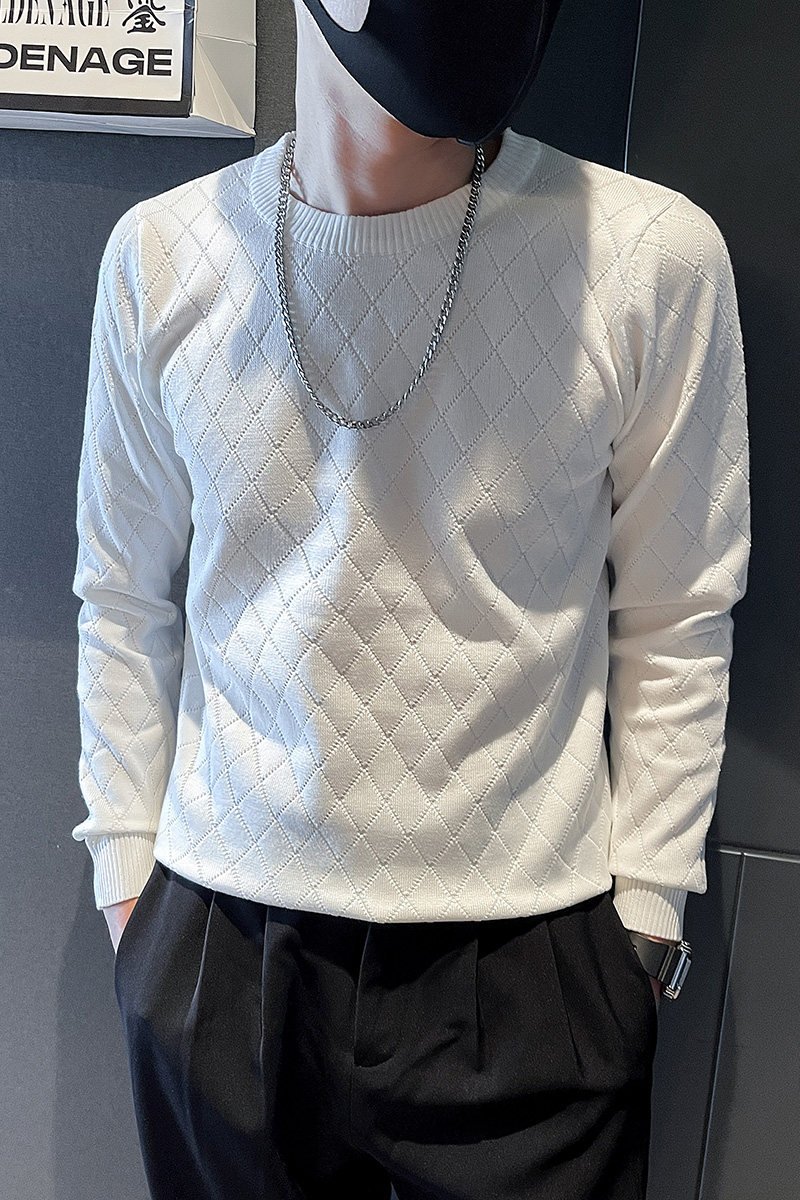 6621-特P59秋冬季菱形格毛衣男圆领内搭打底衫针织衫-3控89,男装针织衫/毛衣,电商D319