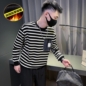 6699-P78冬季休闲条纹加绒加厚潮牌学生保暖男士卫衣-2控108