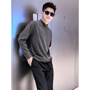 T62-P48 男士长袖半高领德绒打底衫休闲百搭简约保暖内搭上衣图片