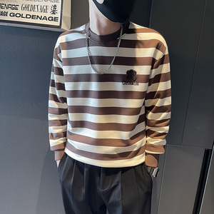 6629-P65秋季条纹长袖T恤内搭打底衫个性原宿男士卫衣控95