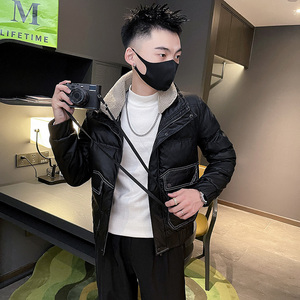 6400-P168 新款男士棉衣短款毛领加厚冬季时尚帅气潮牌外套-1图片