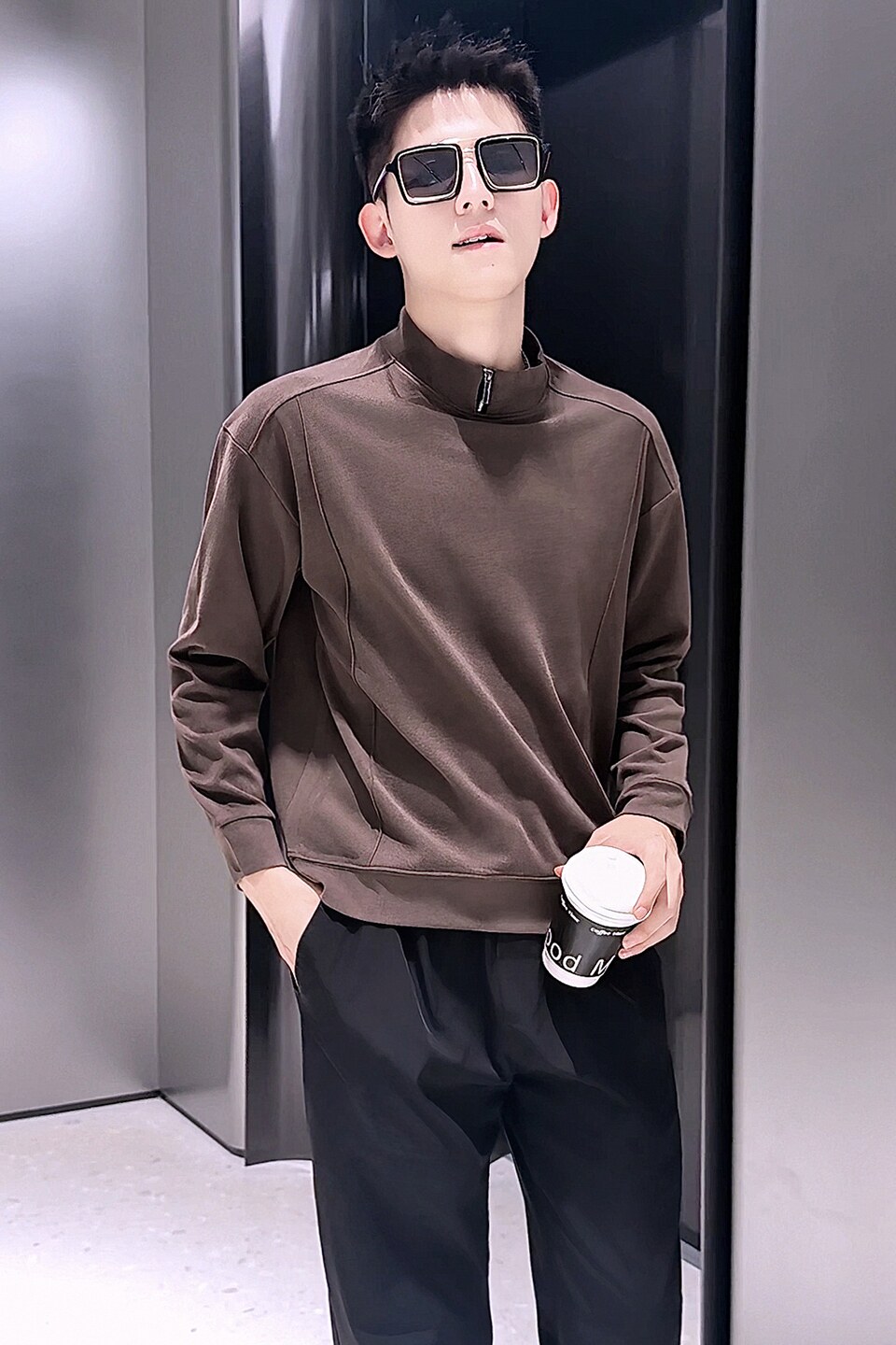 T62-P48男士长袖半高领德绒打底衫休闲百搭简约保暖内搭上衣,男装T恤,电商D319